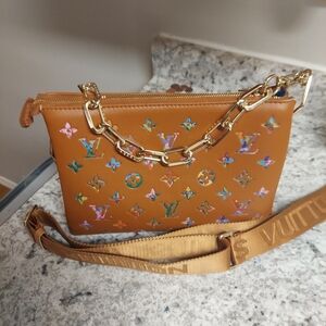 Louis Vuitton Coussin PM Monogram Embossed Leather Shoulder Bag Brown